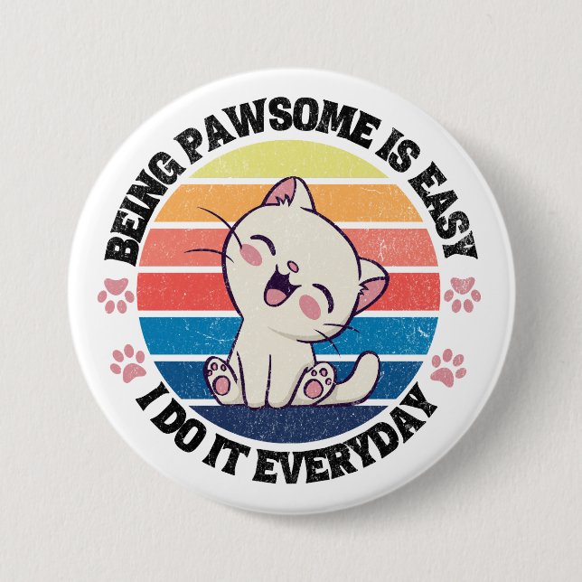 Cute white Kawaii cat Button (Front)