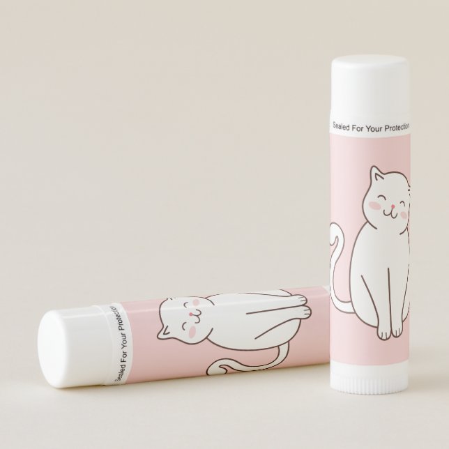 Cute White Kawaii Smiling Cat Lip Balm (Front)
