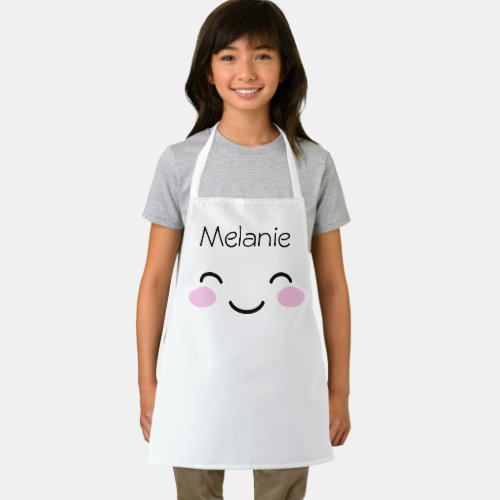 Cute white kids apron with smily face cartoon