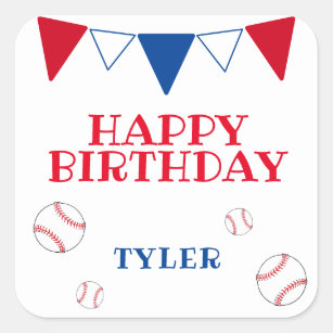 Cute White Kids Baseball Happy Birthday Sticker