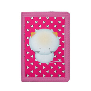Cute White Kitten and Pink Hearts Tri-fold Wallet