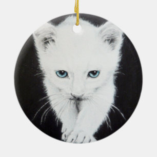 Cute white kitten Animal drawing art Cat lovers Ceramic Ornament