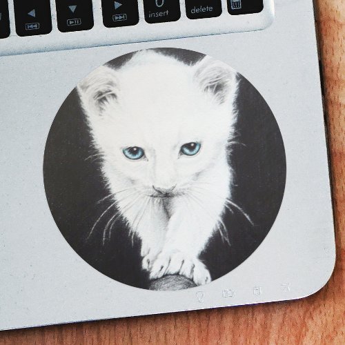 Cute white kitten Animal drawing art Cat lovers Classic Round Sticker