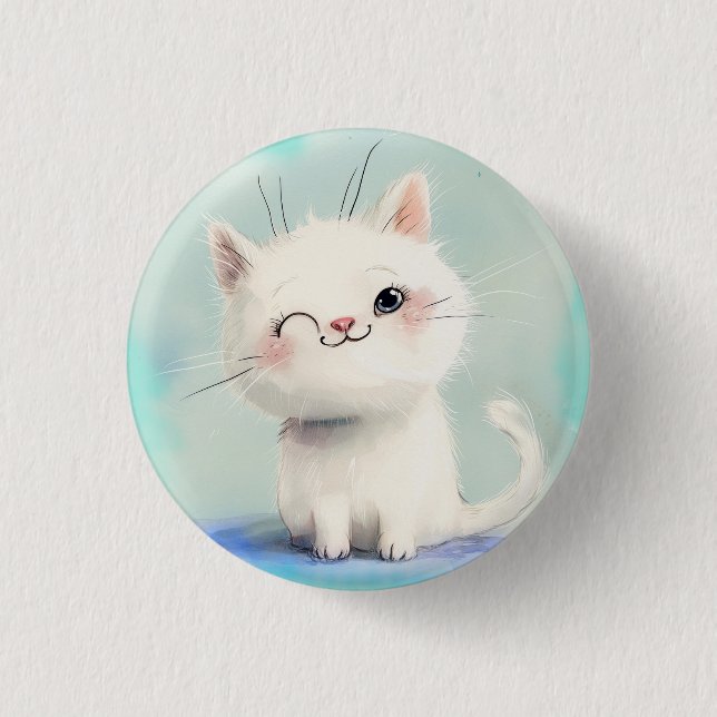Cute White Kitten Button (Front)