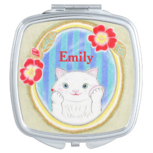 Cute White Kitten Cat Makeup Compact Mirror