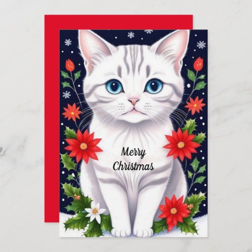Cute White Kitten Flat Holiday Card