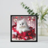 Cute White Kitten in Box Funny Valentine  Holiday Card (Standing Front)
