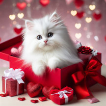 Cute White Kitten in Box Funny Valentine