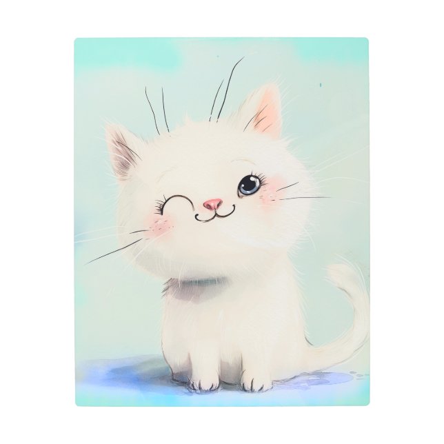 Cute White Kitten Metal Print (Front)