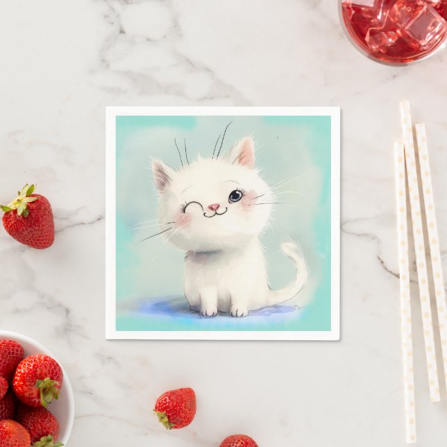Cute White Kitten Napkins (Insitu)