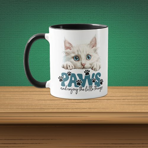 Cute White Kitten Paws and Enjoy Mug