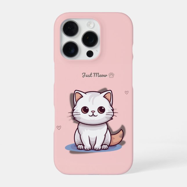 Cute White Kitten Phone Case “Just Meow” (Back)