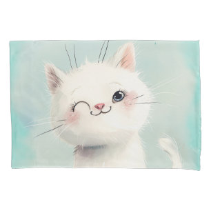 Cute White Kitten Pillow Case