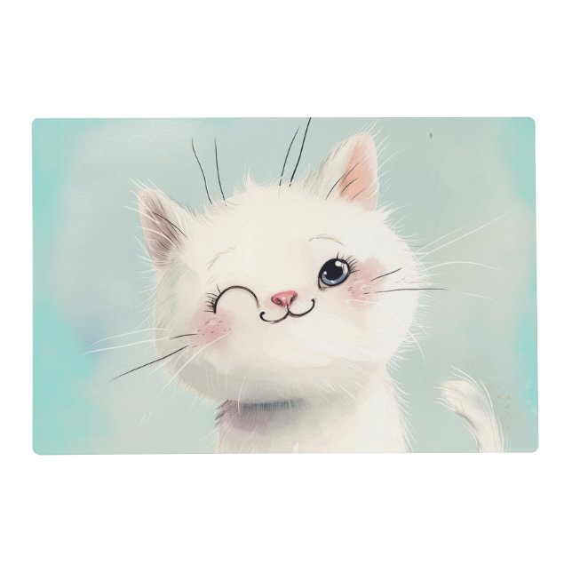 Cute White Kitten Placemat (Front)