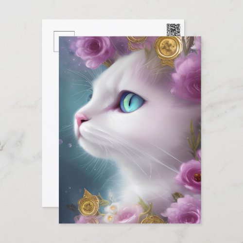 Cute White Kitten Portrait Postcard