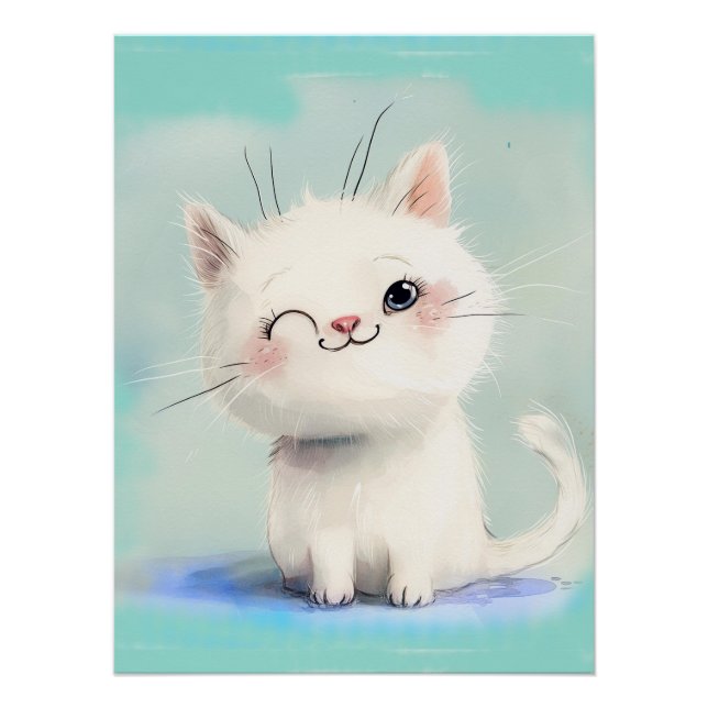 Cute White Kitten Poster (Front)