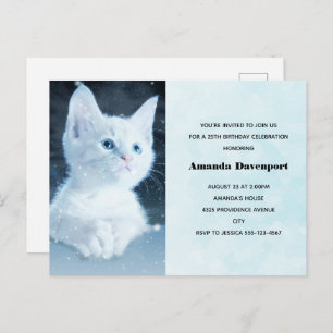 Cute White Kitten with Blue Eyes Birthday Invite