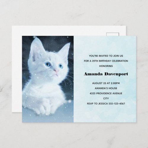 Cute White Kitten with Blue Eyes Birthday Invite