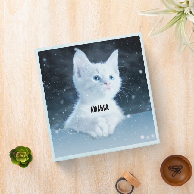Cute White Kitten with Pretty Blue Eyes 3 Ring Binder (In Situ)