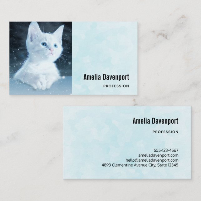 Cute White Kitten with Pretty Blue Eyes Business Card (Front/Back)