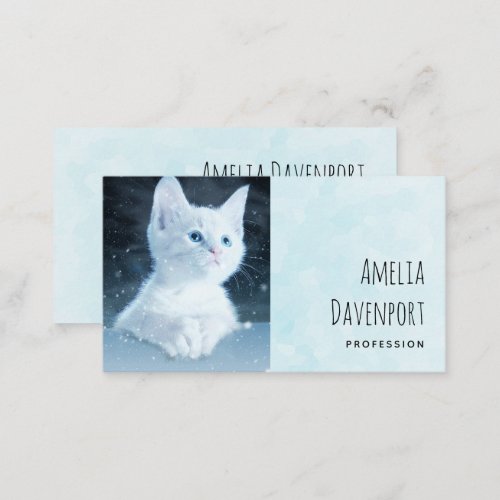 Cute White Kitten with Pretty Blue Eyes Business Card