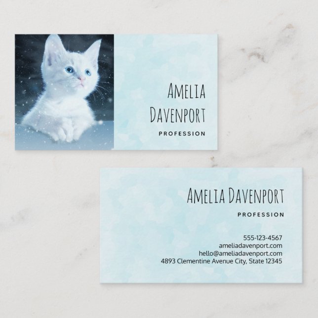Cute White Kitten with Pretty Blue Eyes Business Card (Front/Back)
