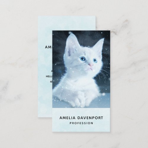 Cute White Kitten with Pretty Blue Eyes Business Card