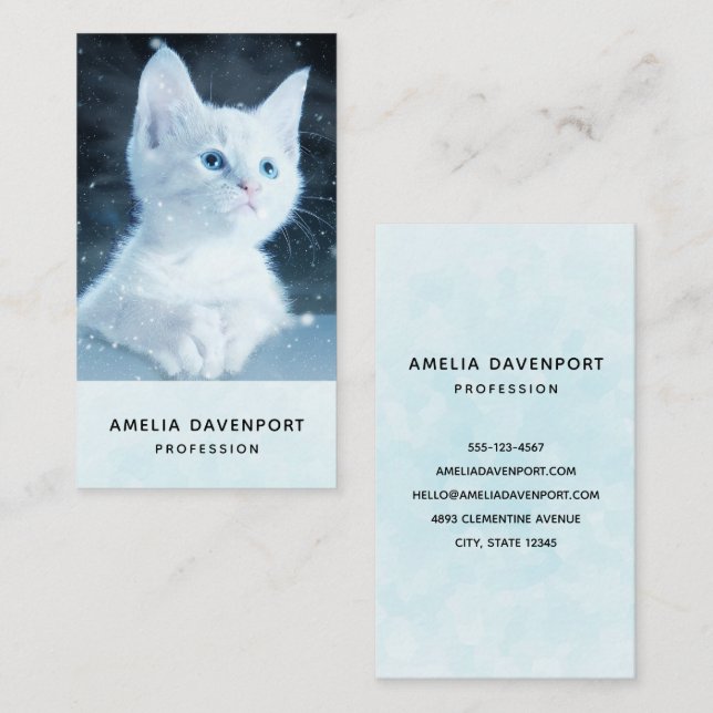 Cute White Kitten with Pretty Blue Eyes Business Card (Front/Back)