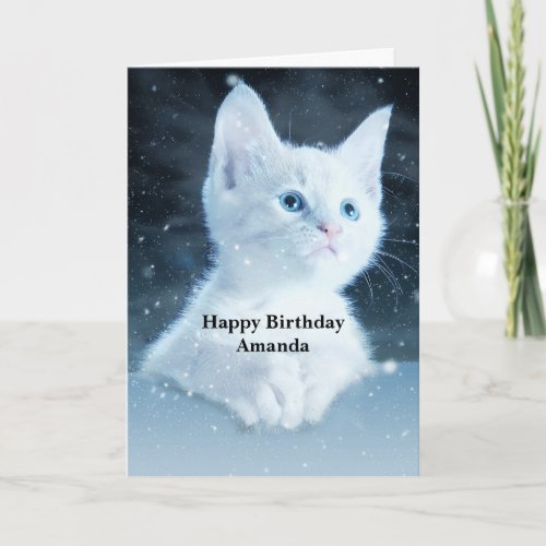 Cute White Kitten with Pretty Blue Eyes Card