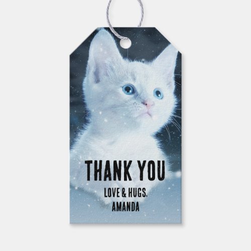 Cute White Kitten with Pretty Blue Eyes Gift Tags