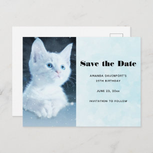 Cute White Kitten with Pretty Blue Eyes Invitation Postcard