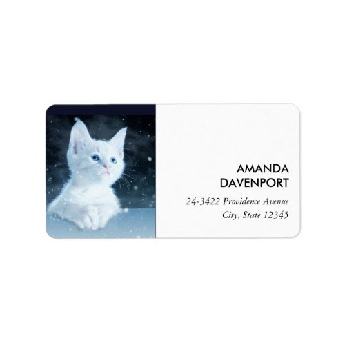 Cute White Kitten with Pretty Blue Eyes Label