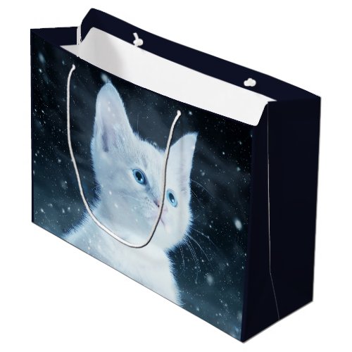 Cute White Kitten with Pretty Blue Eyes Large Gift Bag