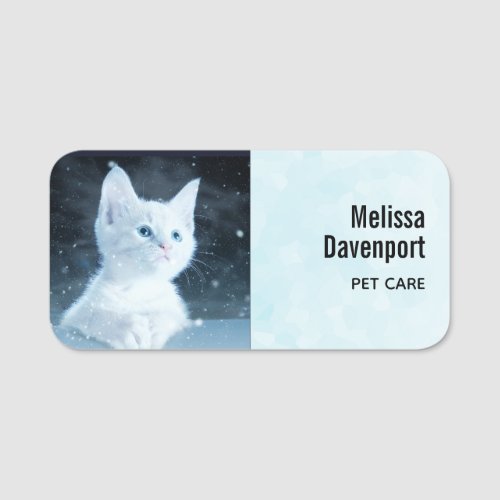 Cute White Kitten with Pretty Blue Eyes Name Tag