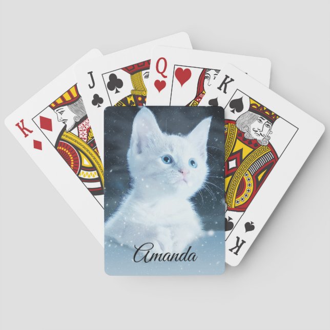 Cute White Kitten with Pretty Blue Eyes on Poker Cards (Back)