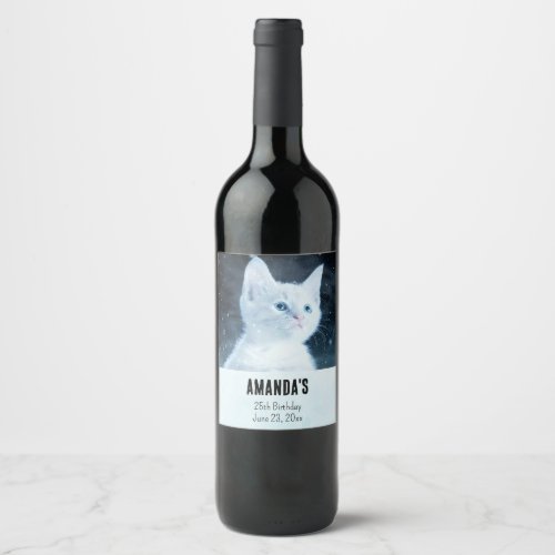 Cute White Kitten with Pretty Blue Eyes Party Wine Label