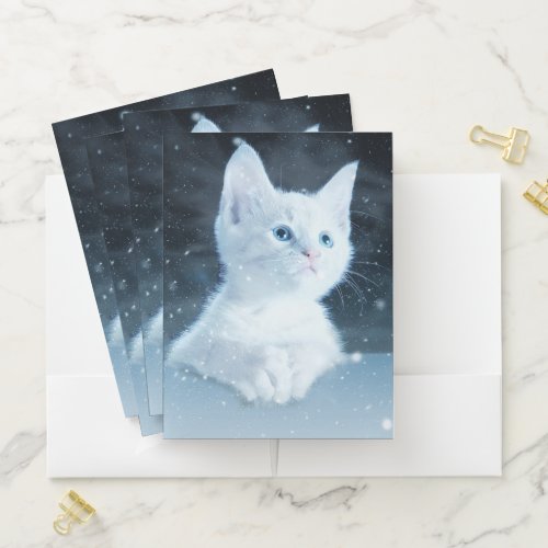Cute White Kitten with Pretty Blue Eyes Pocket Folder