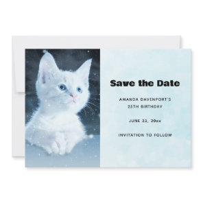 Cute White Kitten with Pretty Blue Eyes Save The Date