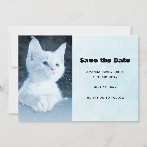 Cute White Kitten with Pretty Blue Eyes Save The Date