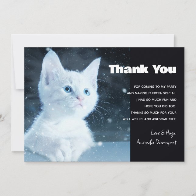 Cute White Kitten with Pretty Blue Eyes Thank You Card (Front)