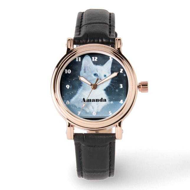 Cute White Kitten with Pretty Blue Eyes Watch (Front)