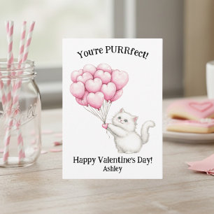 Cute White Kitten You're PURRfect Kids Valentines Note Card