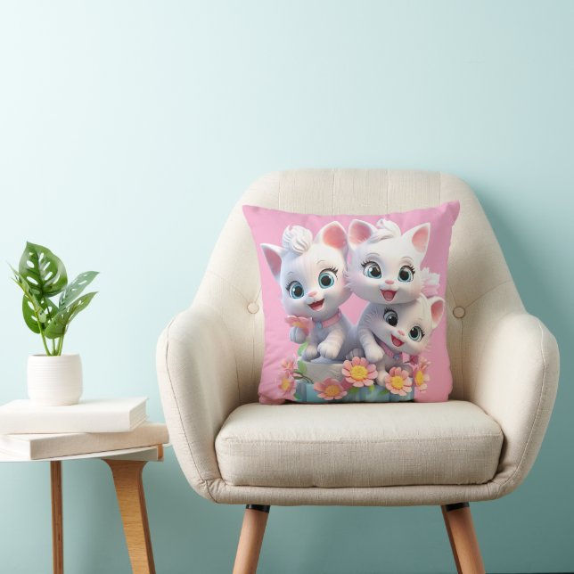 Cute White Kittens Cats, Kitties  Throw Pillow (Chair)