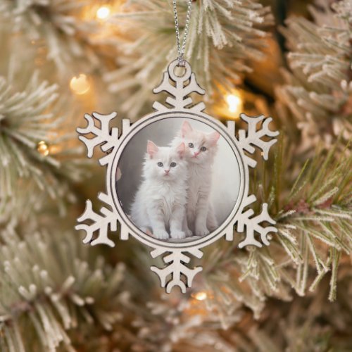 Cute white kittens snowflake pewter christmas ornament