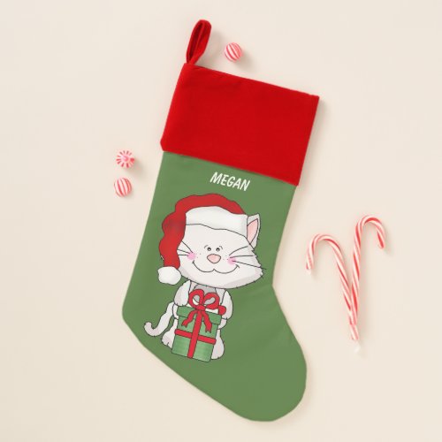 Cute White Kitty Cat Christmas Stocking