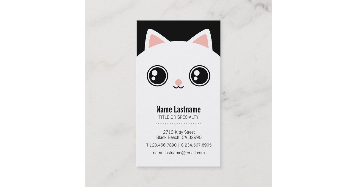 Cute White Kitty Cat Face Business Card Template Zazzle Com