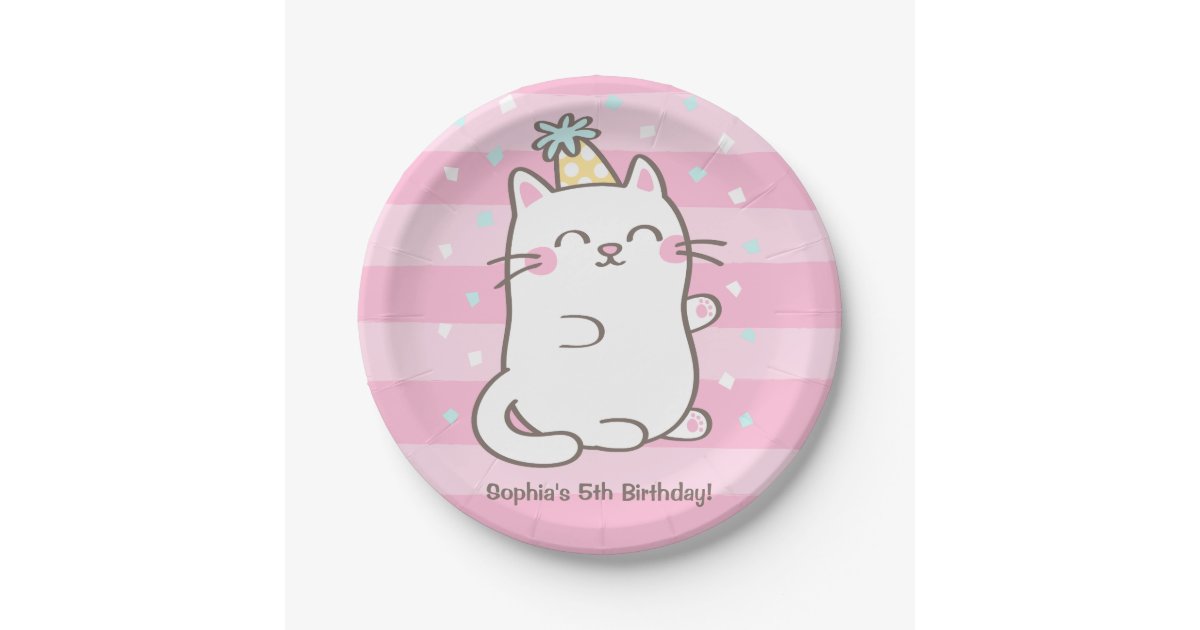 Cute White Kitty Cat Girls Birthday Party Supplies Paper Plate