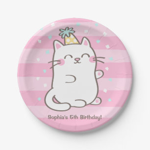 Cute White Kitty Cat Girls Birthday Party Supplies Paper Plates