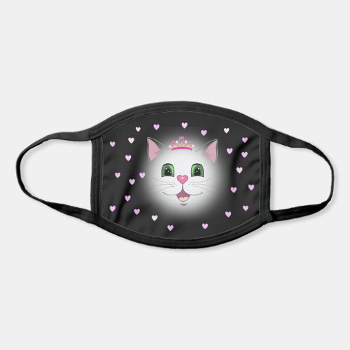 Cute white kitty cat  hearts on black face mask