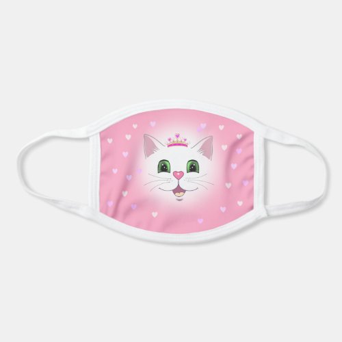 Cute white kitty cat  hearts on pink face mask